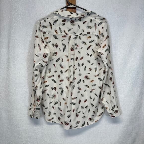 The‎ Kooples 100% Silk Cream Multicolor Boho Feather Print Button Down Top Sz S - Picture 5 of 12